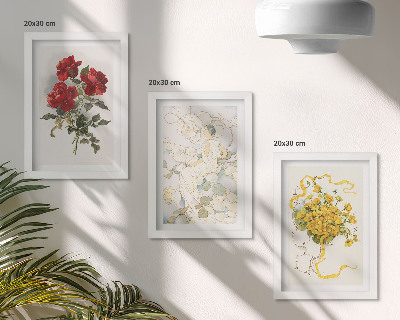 Set 3 tablouri Trandafiri roșii, figură albă, flori galbene într-o vază