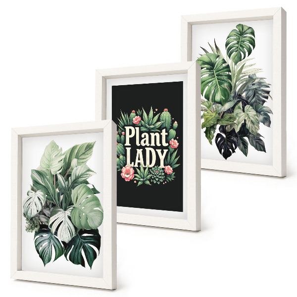 Galerie de perete Plante tropicale cu inscripția Plant Lady în verde