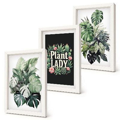 Galerie de perete Plante tropicale cu inscripția Plant Lady în verde