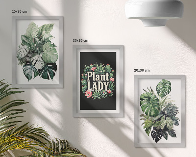 Galerie de perete Plante tropicale cu inscripția Plant Lady în verde