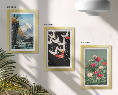 Galerie de perete Munți cu cascadă, păsări în zbor și flori colorate