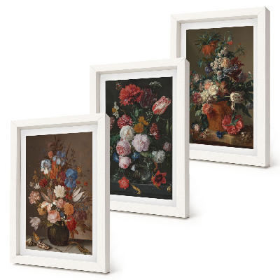 Set 3 tablouri Flori în vaze, diverse compoziții de plante vintage