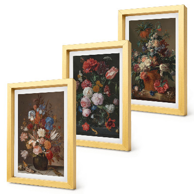 Set 3 tablouri Flori în vaze, diverse compoziții de plante vintage