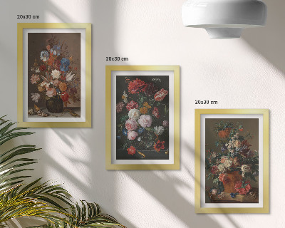 Set 3 tablouri Flori în vaze, diverse compoziții de plante vintage