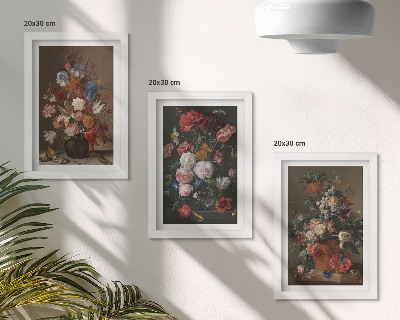 Set 3 tablouri Flori în vaze, diverse compoziții de plante vintage