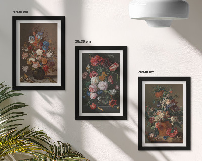 Set 3 tablouri Flori în vaze, diverse compoziții de plante vintage