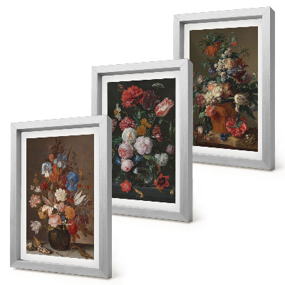 Set 3 tablouri Flori în vaze, diverse compoziții de plante vintage