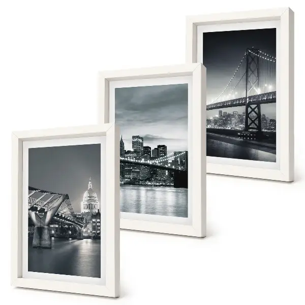 Set 3 tablouri cu poduri și arhitectură urbană în nuanțe de gri