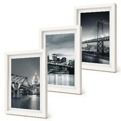 Set 3 tablouri cu poduri și arhitectură urbană în nuanțe de gri