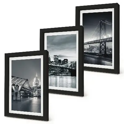 Set 3 tablouri cu poduri și arhitectură urbană în nuanțe de gri