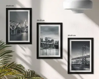 Set 3 tablouri cu poduri și arhitectură urbană în nuanțe de gri