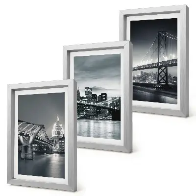 Set 3 tablouri cu poduri și arhitectură urbană în nuanțe de gri