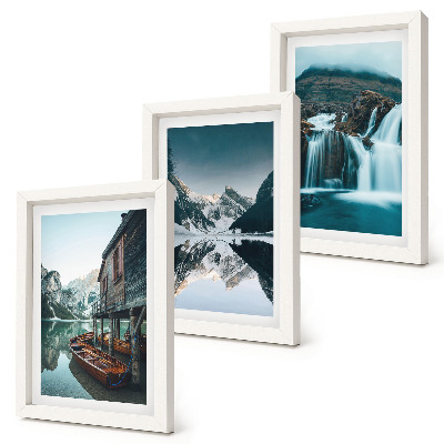 Set 3 tablouri Peisaje montane cu cascadă și lac