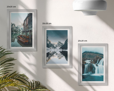 Set 3 tablouri Peisaje montane cu cascadă și lac