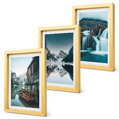 Set 3 tablouri Peisaje montane cu cascadă și lac