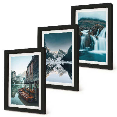 Set 3 tablouri Peisaje montane cu cascadă și lac