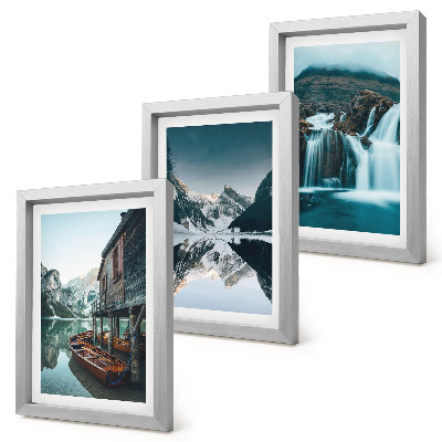 Set 3 tablouri Peisaje montane cu cascadă și lac