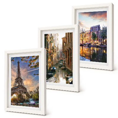 Set 3 tablouri Turnul Eiffel, canalele Veneției și străzile Amsterdamului