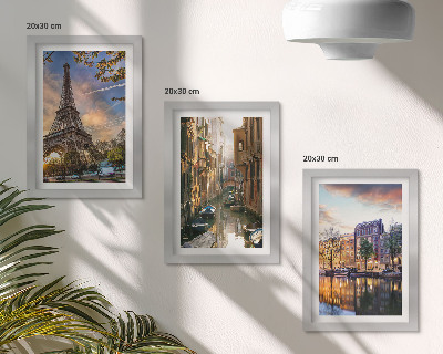 Set 3 tablouri Turnul Eiffel, canalele Veneției și străzile Amsterdamului