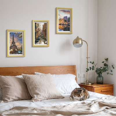Set 3 tablouri Turnul Eiffel, canalele Veneției și străzile Amsterdamului