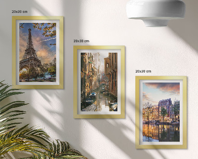Set 3 tablouri Turnul Eiffel, canalele Veneției și străzile Amsterdamului