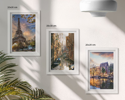 Set 3 tablouri Turnul Eiffel, canalele Veneției și străzile Amsterdamului