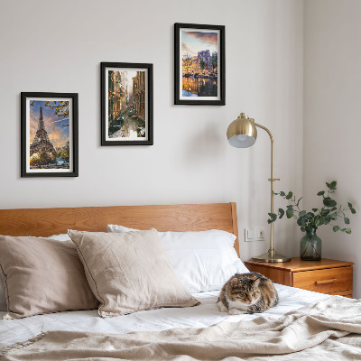 Set 3 tablouri Turnul Eiffel, canalele Veneției și străzile Amsterdamului