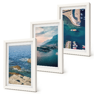 Set 3 tablouri Vederi la mare cu stânci și porturi montane