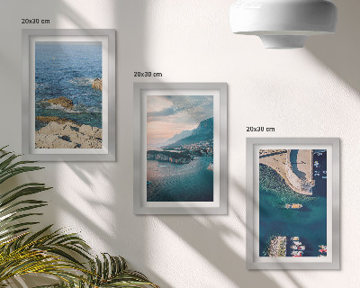 Set 3 tablouri Vederi la mare cu stânci și porturi montane