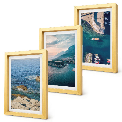 Set 3 tablouri Vederi la mare cu stânci și porturi montane
