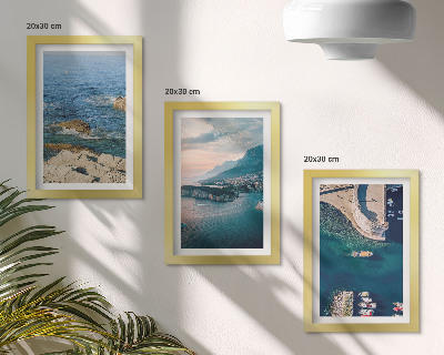 Set 3 tablouri Vederi la mare cu stânci și porturi montane
