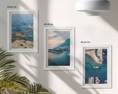 Set 3 tablouri Vederi la mare cu stânci și porturi montane