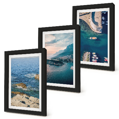 Set 3 tablouri Vederi la mare cu stânci și porturi montane