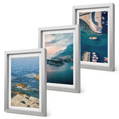 Set 3 tablouri Vederi la mare cu stânci și porturi montane
