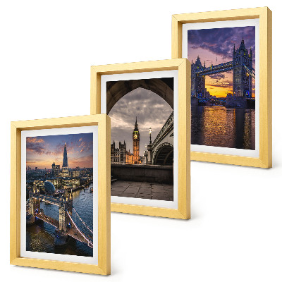 Set 3 tablouri Vederi ale orașului cu poduri și turnuri cu ceas