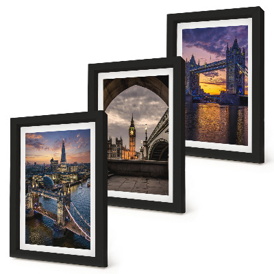 Set 3 tablouri Vederi ale orașului cu poduri și turnuri cu ceas