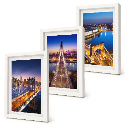 Set 3 tablouri Vederi nocturne ale orașelor cu poduri și râuri