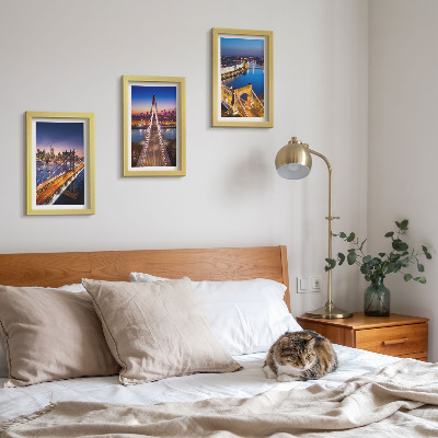 Set 3 tablouri Vederi nocturne ale orașelor cu poduri și râuri