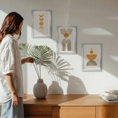 Set 3 tablouri decorative cu design minimalist boho