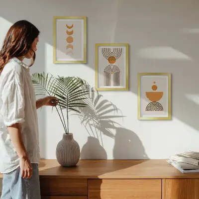 Set 3 tablouri decorative cu design minimalist boho