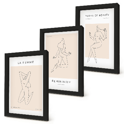 Set 3 tablouri Siluete liniare de femei în postere minimaliste