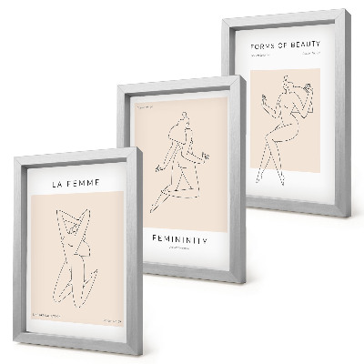 Set 3 tablouri Siluete liniare de femei în postere minimaliste