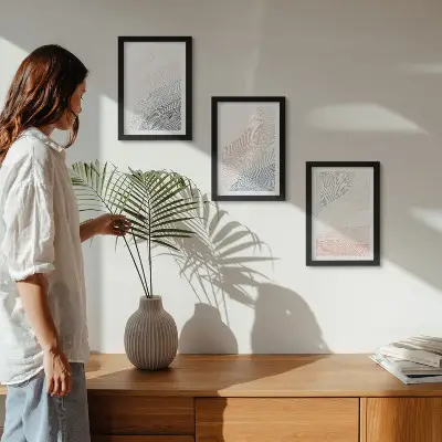 Galerie de perete pictură abstractă cu valuri realizată pe carton în nuanțe pastelate