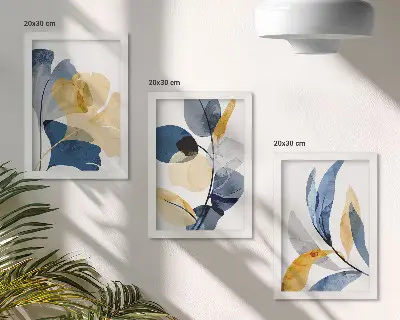 Set de 3 tablouri cu motive vegetale în stil acuarelă