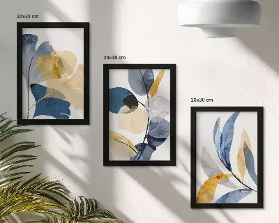 Set de 3 tablouri cu motive vegetale în stil acuarelă