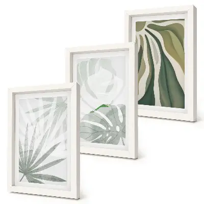 Galerie de perete cu frunze de plantă în nuanțe de verde și gri