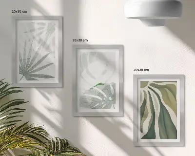 Galerie de perete cu frunze de plantă în nuanțe de verde și gri