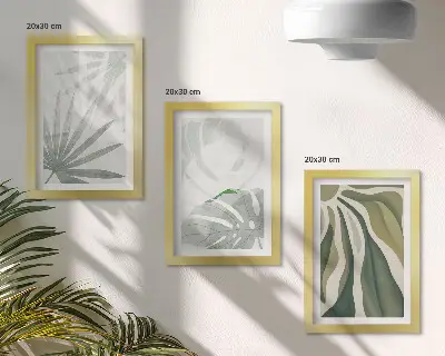 Galerie de perete cu frunze de plantă în nuanțe de verde și gri