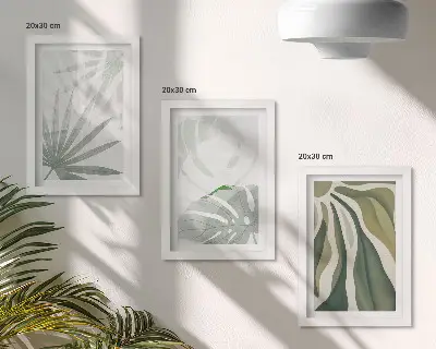 Galerie de perete cu frunze de plantă în nuanțe de verde și gri