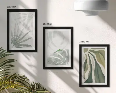 Galerie de perete cu frunze de plantă în nuanțe de verde și gri